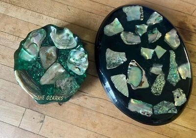 Vintage MCM Abalone Soap Dish & Trivet Shell & Lucite Acrylic Souvenir The Ozark - Image 1 of 4