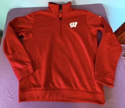 Suéter Pullover Polar Rojo M Edición Equipo Wisconsin Adidas Climawarm 1/4 Cremallera Foto 1 de 4