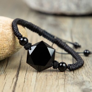 Hexagram Charm Black Obsidian Reiki Healing Meditation Protection Men Bracelet