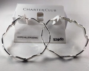 Charter Club Silver Hoop Hypo Allergenic Earrings - New - Picture 1 of 1