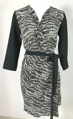 RAG & BONE 'Leighton Women 2 Tan/black/Silk Print 3/4 Sleeves Wrap Dress #L - Image 1 of 4