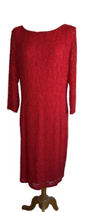 FENN WRIGHT MANSON RED FLORAL STRETCH LACE WIDE SCOOP NECK LONG SLEEVE SIZE 18 - Picture 1 of 10