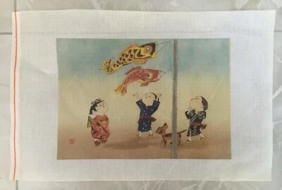 VTG Printed NP Canvas 18ct  ARTISTIC CAT  "Royal Children" w/ Color Guide - Image 1 of 2