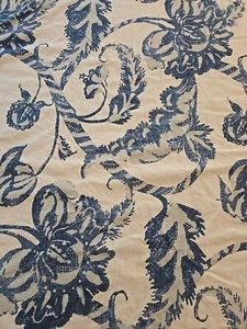 WILLIAMS SONOMA Blue White Floral Jacobean Cotton Linen Tablecloth "87X83” - Picture 1 of 7