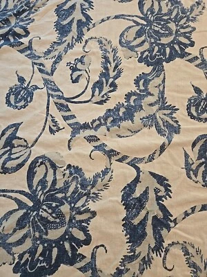 WILLIAMS SONOMA Blue White Floral Jacobean Cotton Linen Tablecloth "87X83” - Image 1 of 4
