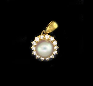 Signed Mikimoto 18k Yellow Gold Diamond Halo 8mm Pearl Enhancer Pendant - Picture 1 of 6
