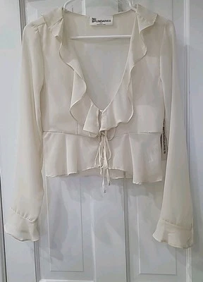No Boundaries Blouse Woven Ruffle Top Women's size Small (4-6) in Color Almond  - Image 1 of 4