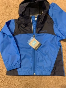 NWT Columbia Boy's XXS 4 5 Glennaker Lightweight Rain Jacket Hood Blue Full Zip - Picture 1 of 3