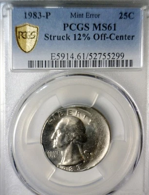 1983 ERROR OFF CENTER PCGS MS61 Washington Quarter NICE BU + O/C Coin  NR - Image 1 of 4
