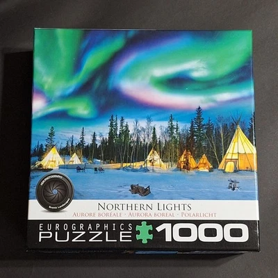 Eurographics Northern Lights Aurora Borealis 1000 Pc Puzzle Yellowknife Teepees - Image 1 of 4