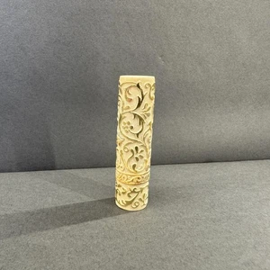 Vintage Ornate Carved Lipstick Tube Case Made in England Floral Refillable Ivory - Picture 1 of 6