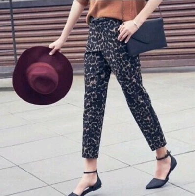 Nuevo con etiquetas Pantalones Harper tiro medio azul marino antiguo para mujer 0 leopardo guepardo marrón negro trabajo Foto 1 de 4