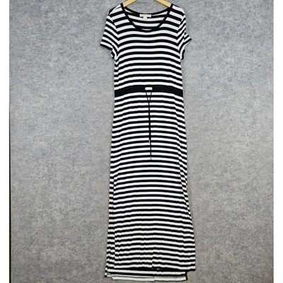 Michael Kors Women's Maxi Dress Black & White Striped Drawstring Waist Size M - Image 1 of 4