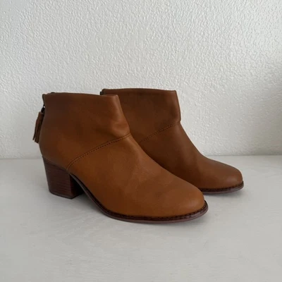 Botas Toms Carpe Diem para mujer talla 8 cuero marrón cremallera tacón bloque borla al tobillo Foto 1 de 4