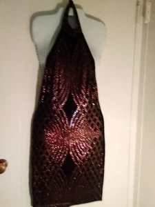 WINDSOR Halter Dress Multicolor Sequin Evening Open Back 5 Inch Zipper L - Picture 1 of 8