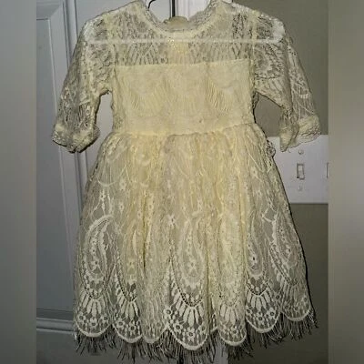 Vestido de encaje Trish Scully nuevo con etiquetas Heirloom Rafaela amarillo pálido para niños pequeños talla 6/12 m Foto 1 de 4