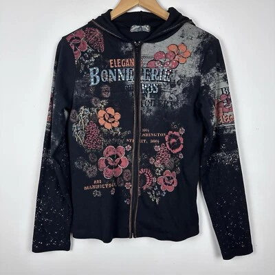 Vanilla Sugar Full Zip Hoodie Sweatshirt Black Y2K Floral Rhinestone McBling M - Image 1 of 4