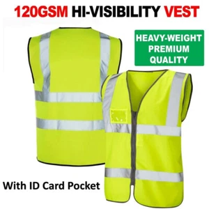 Hi Vis Reflective Vest with ID Pocket and Zip 120GSM Hi Visibility Safety Band - Picture 1 of 2