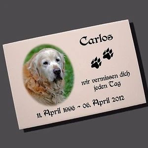 Grabstein Tiergrabstein Gedenktafel Keramik Hund-p06 ►Ihr Foto + Text◄ 20x15 cm - Imagen 1 de 2
