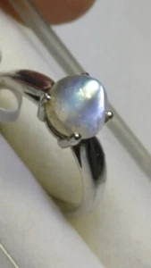 ANILLO VIVA PIEDRA LUNAR PRECIOSA NATURAL SIN TRATAR EN ORO BLANCO 14K TALLA 5,5-5,75 - Imagen 1 de 12