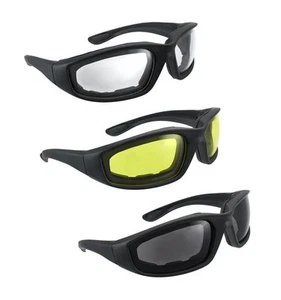 3 Pairs Motorcycle Wind Resistant Padded Foam Riding Glasses Yellow Clear Smoke - Picture 1 of 6