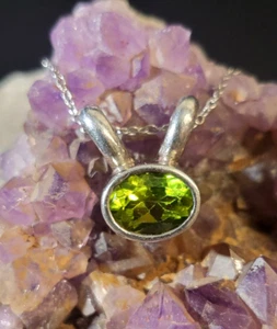 Stunning Tested Emerald Sterling Silver Necklace 💚Artisan Made 17" Signed - Picture 1 of 13