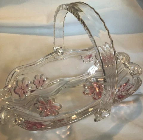 MIKASA Floral Dance Pink Frost Basket with Swivel Handle Cover