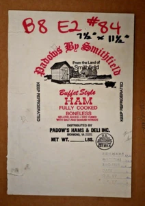 Vintage Paper Sack Bag - PADOWS BY SMITHFIELD, HAM, RICHMOND VIRGINIA 1992 - Picture 1 of 1