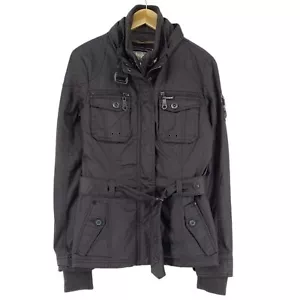 Khujo Women Jacket Biker Waxed Cotton Style Belted Brown Gx0 Size L Large - Picture 1 of 9