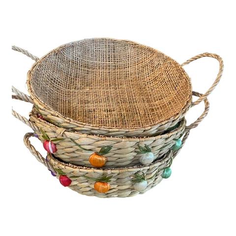 Raffia Handwoven Baskets Vegetable Pattern Set Of 3 Cover