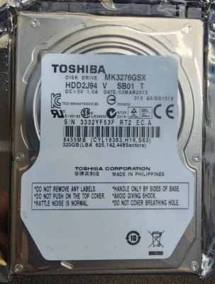 Toshiba HDD2J94 - 320GB 5.4K RPM SATA 2.5" Hard Drive - Image 1 of 3