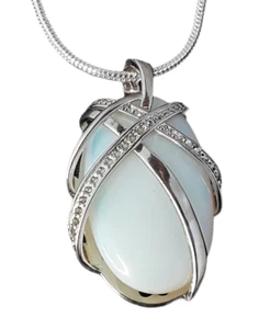 Collana Argento Cristallo Ciondolo Opale Opalite USA Caricata + Catena 20" - Foto 1 di 12