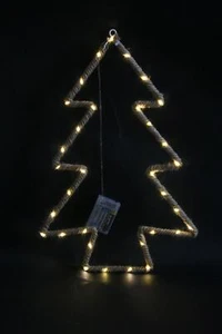 Christmas Silhouette Rope Lights Tree Shape LED Hemp Jute Retro Wall Decorations - Picture 1 of 7