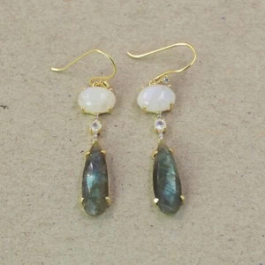 Orecchini in argento sterling 925 massiccio gioielli pietra di luna labradori... - Foto 1 di 5