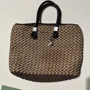 BRIGHTON braun Raffia Leder geflochten Stroh Korb Ratan Schultertasche Beuteltasche Handtasche - Bild 1 von 19