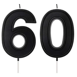 Schwarz Glitzer Geburtstag Party Zahl 60 Kerze 70mm Zahlen Hochzeitstorte Topper - Bild 1 von 19