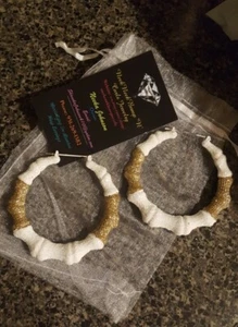 1.85" White & Gold Glitter Handmade Bamboo/Hoop/Bling Earrings {Medium Sized} - Picture 1 of 5