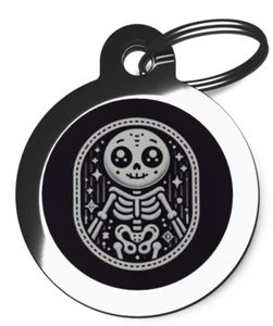 Pet ID tag - Skeleton Halloween picture dog & cat tag 32mm or 24mm personalised - Picture 1 of 2