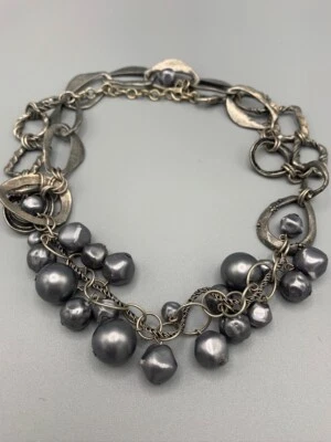 Chicos Vintage-Look Silver-Tone Metal & Faux Boho Funky Pearl Statement Necklace - Image 1 of 4
