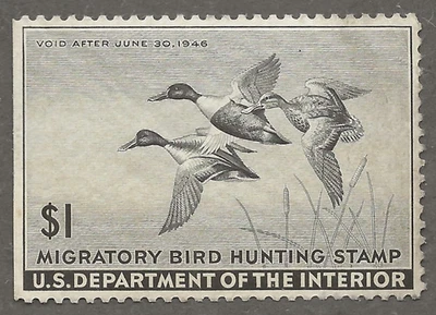 Selo de pato US Scott #RW12 1945, perfeito estado, sem marca de charneira *MNH) - Imagem 1 de 2