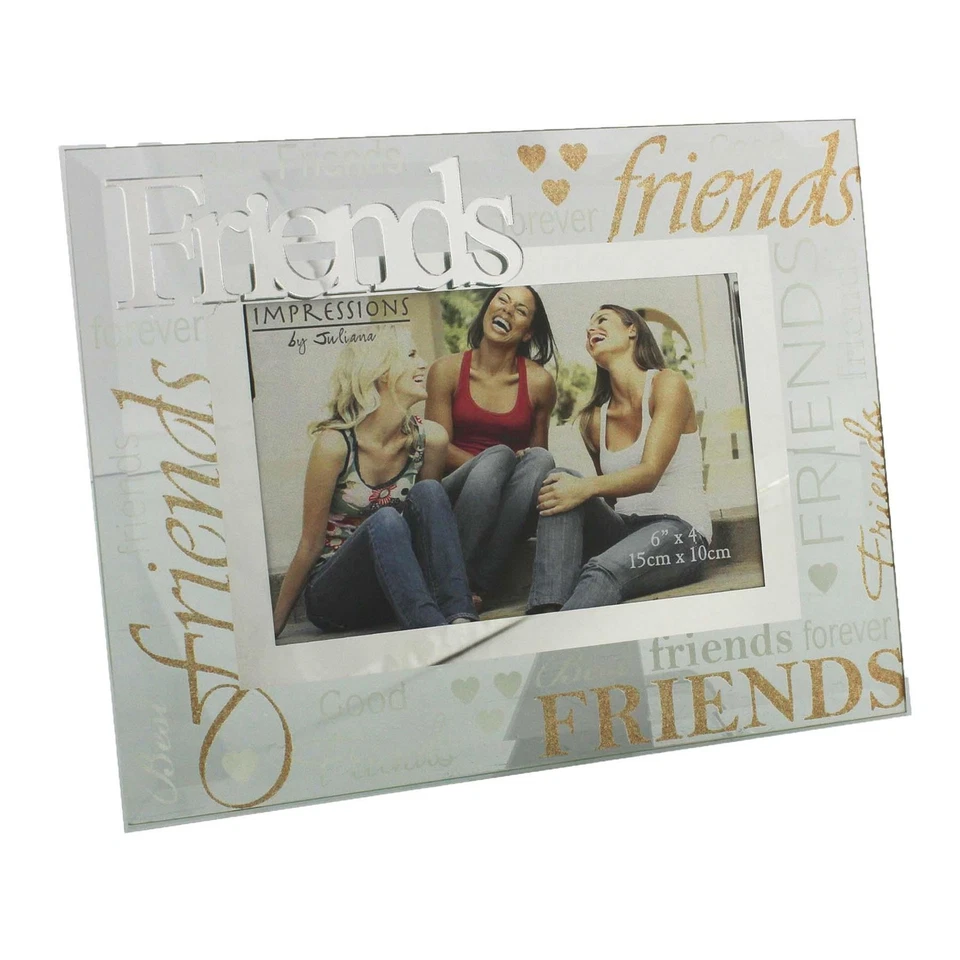 Marco de fotos de vidrio 6 x 4 con espejo de vidrio y letras brillantes - Amigos Foto 1 de 3