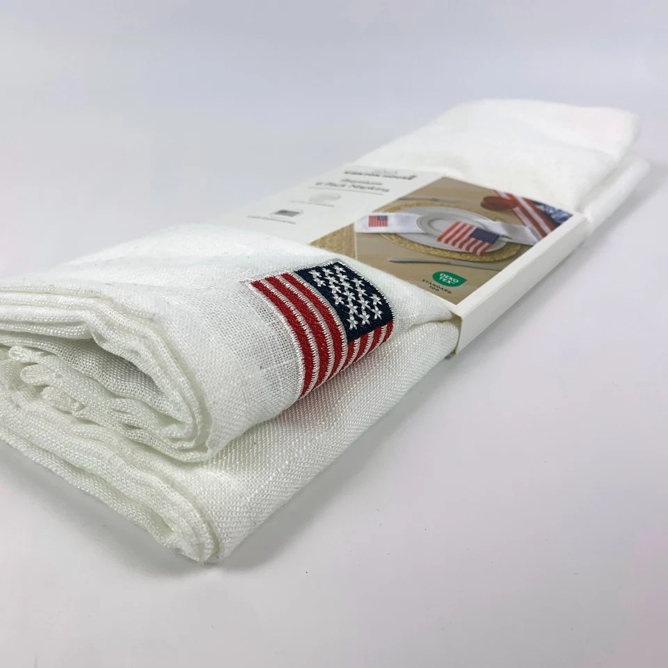 Paquete de 6 servilletas de tela Kirkton Premium blancas bordadas bandera americana EE. UU. 17x17 Foto 1 de 4