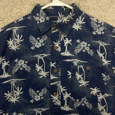 Croft & Barrow Men Medium Tropical Palm Tree All Over Print Button Up Shirt Blue Foto 1 de 4