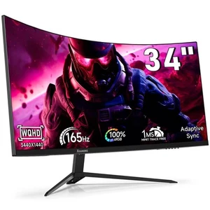 34-Inch Curved UWQHD 3440 x 1440 Gaming Monitor with 165Hz, 1ms, FreeSync, 10... - Picture 1 of 8