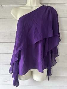 Alice + Olivia Purple Silk One Shoulder Top Size Medium - Picture 1 of 8