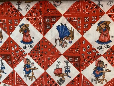 Vintage Holly Hobbie Rojo Blanco Azul Bandana Patchwork Tela 1 yarda x 45"w Foto 1 de 4