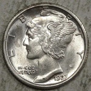 1923-S Mercury Dime, Choice Almost Uncirculated, Full Bands?     1108-13 - Bild 1 von 8