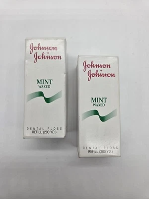 VTG 1991 Johnson & Johnson MINT Waxed Dental Floss REFILL Spools 200yd x 2 Packs - Image 1 of 3