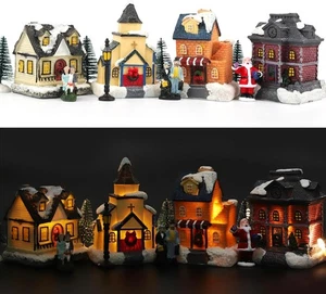 Juego de 12 PIEZAS Casas de Pueblo de Navidad, Figuras de Casas de Pueblo con Luz LED Chr - Imagen 1 de 7