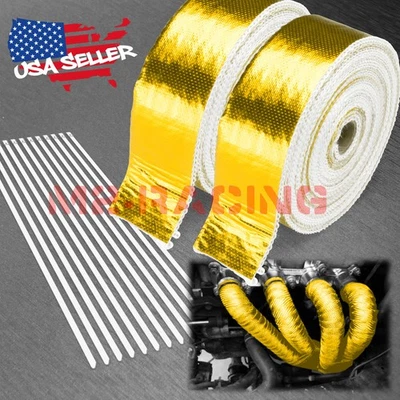 Cinta térmica de aislamiento de cabezal colector envolvente térmica de escape dorado de 2 rollos de 2" 50 pies Foto 1 de 4